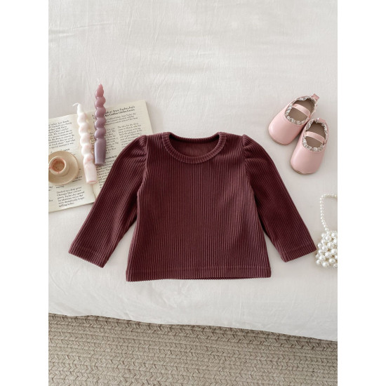 3-24M Baby Girls Solid Color Long Sleeve Ribbed T-Shirts  Baby Clothes   