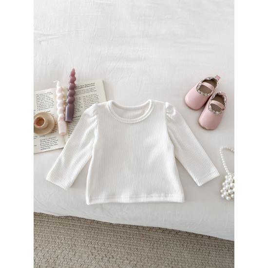 3-24M Baby Girls Solid Color Long Sleeve Ribbed T-Shirts  Baby Clothes   