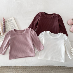 3-24M Baby Girls Solid Color Long Sleeve Ribbed T-Shirts  Baby Clothes   