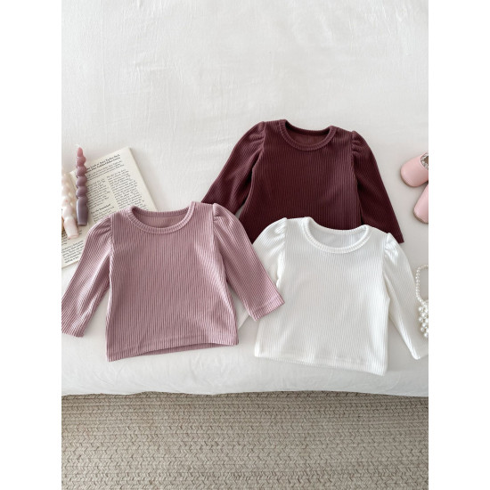 3-24M Baby Girls Solid Color Long Sleeve Ribbed T-Shirts  Baby Clothes   