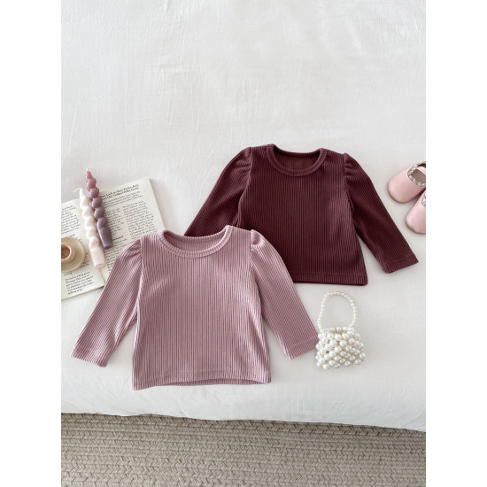 3-24M Baby Girls Solid Color Long Sleeve Ribbed T-Shirts  Baby Clothes   