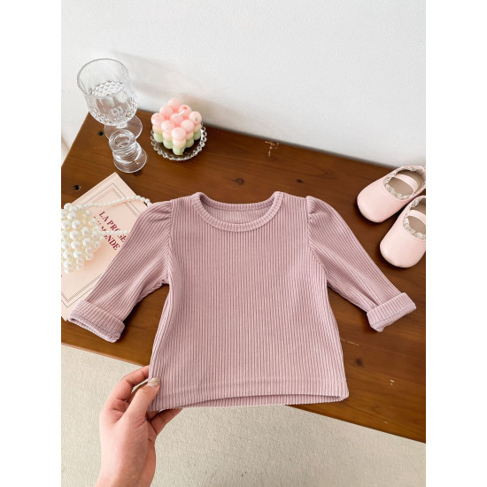 3-24M Baby Girls Solid Color Long Sleeve Ribbed T-Shirts  Baby Clothes   