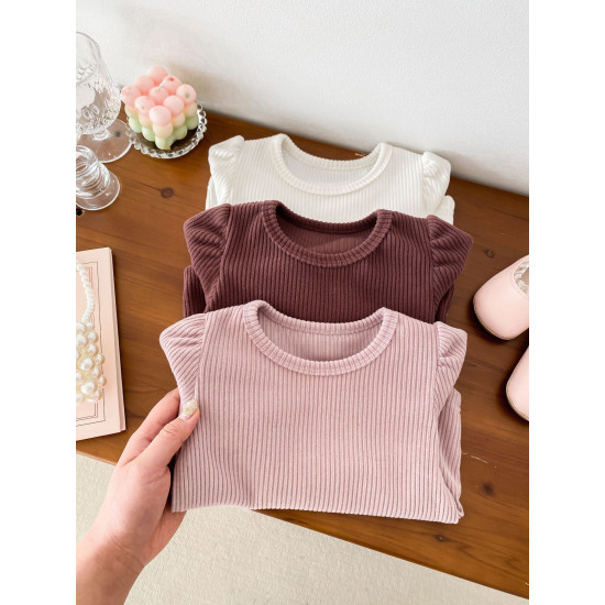 3-24M Baby Girls Solid Color Long Sleeve Ribbed T-Shirts  Baby Clothes   