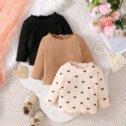 3-24M Baby Solid Color Love Printed Tops Three-Piece Combination Sets  Baby Clothes   