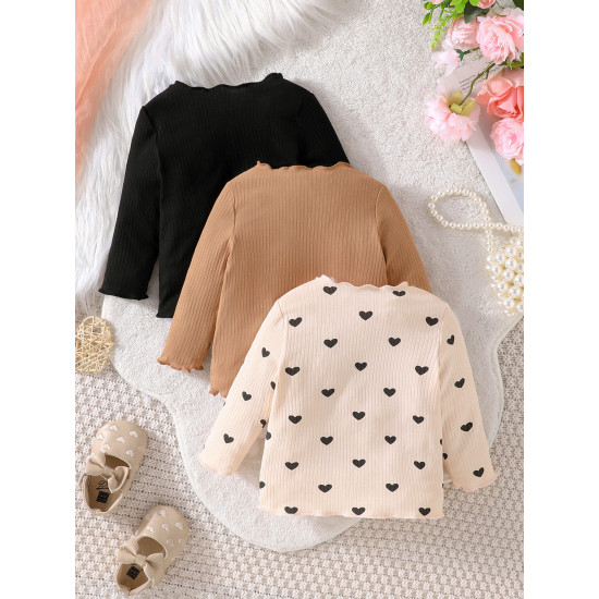 3-24M Baby Solid Color Love Printed Tops Three-Piece Combination Sets  Baby Clothes   