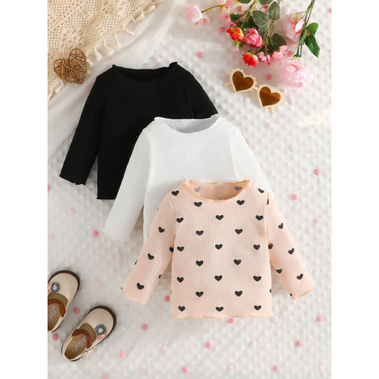 3-24M Baby Solid Color Love Printed Tops Three-Piece Combination Sets  Baby Clothes   