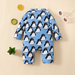 3-24M Baby Long Sleeve Penguin Print Zip Jumpsuit Swimsuit  Baby Clothes   