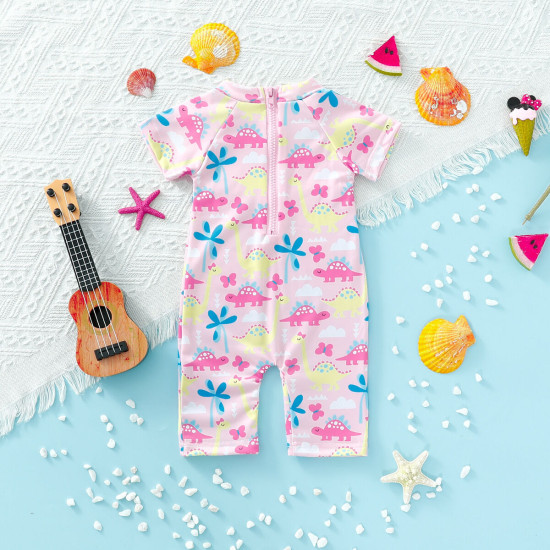 3-24M Baby Girls One Piece Swimsuit Dinosaur Coconut Back Zip  Baby Clothes   