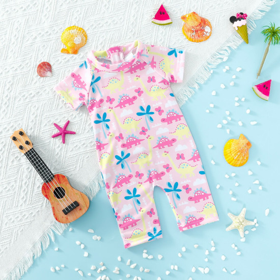 3-24M Baby Girls One Piece Swimsuit Dinosaur Coconut Back Zip  Baby Clothes   