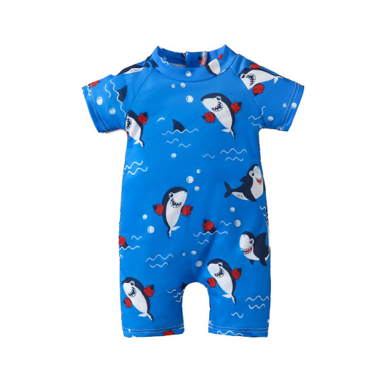 3-24M Baby One-Piece Swimsuit Shark Short-Sleeved Zipper  Baby Clothing   