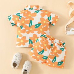 3-24M Baby Boys Floral Lapel Single Breasted Shirts And Shorts  Baby Clothing   