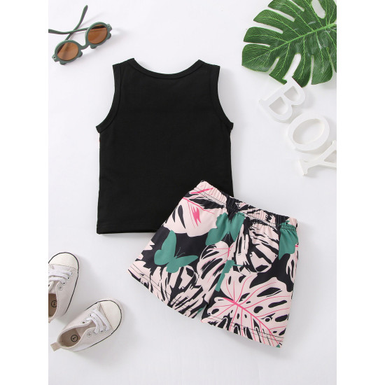 3-24M Baby Sets Tropical Print Tank Top & Shorts Set  Baby Clothing   