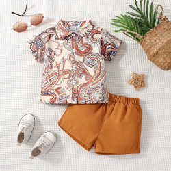 6M-3Y Baby Boys Ethnic Print Short Sleeve Lapel Shirt Shorts Set  Baby Clothes   