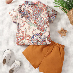 6M-3Y Baby Boys Ethnic Print Short Sleeve Lapel Shirt Shorts Set  Baby Clothes   