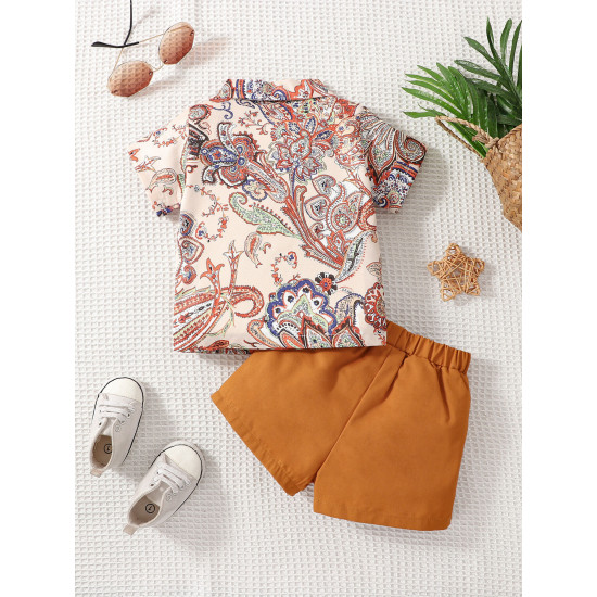 6M-3Y Baby Boys Ethnic Print Short Sleeve Lapel Shirt Shorts Set  Baby Clothes   