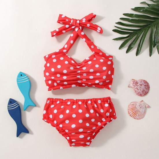 6M-3Y Baby Girl Swimwear & Beachwear Sets Polka Dot Print Lace-Up Bikini And Shorts  Baby Clothes Suppliers   