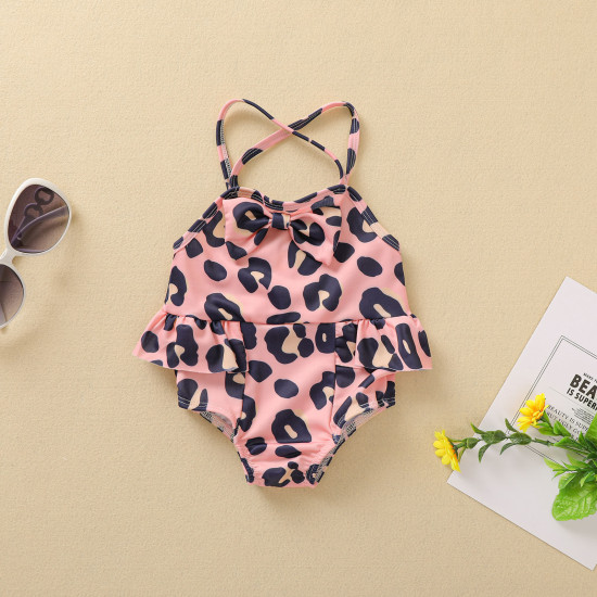 6M-3Y Baby Girl Rainbow & Leopard Print Suspender One Piece Swimsuit  Baby Clothes Suppliers   