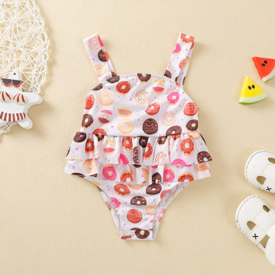 3-24M Baby Girl Rainbow & Donut Print Ruffle Skirt Hem Suspender One Piece Swimsuit  Baby Clothes Suppliers   