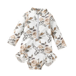3-24M Baby Onesies Floral Print Zip Ruffle Long Sleeve One Piece Swimsuit  Baby Clothes In Bulk   