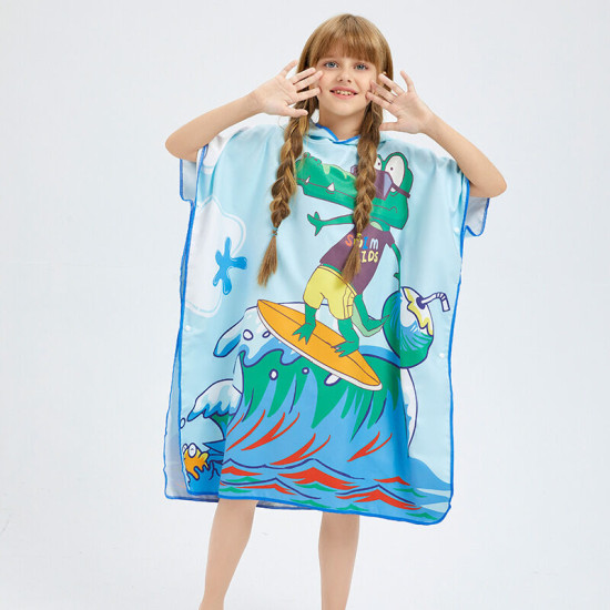 Microfiber Kids Bathrobe Print Quick Dry Soft Comfort Hooded Bath Towel Wearable Swimming Bath Towel  