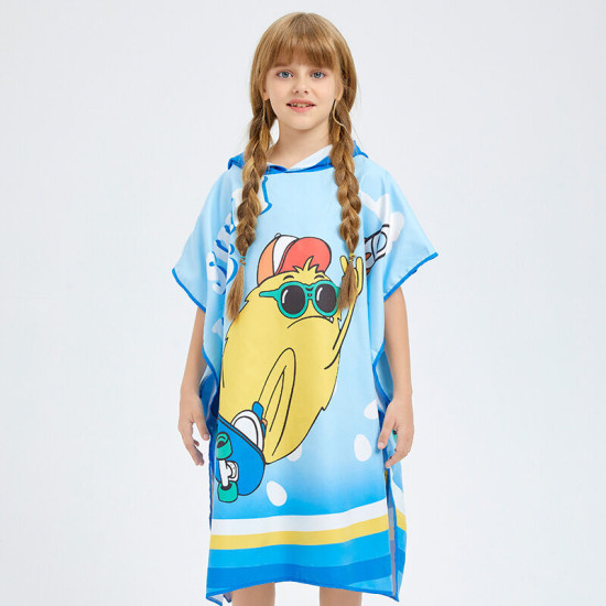Microfiber Kids Bathrobe Print Quick Dry Soft Comfort Hooded Bath Towel Wearable Swimming Bath Towel  
