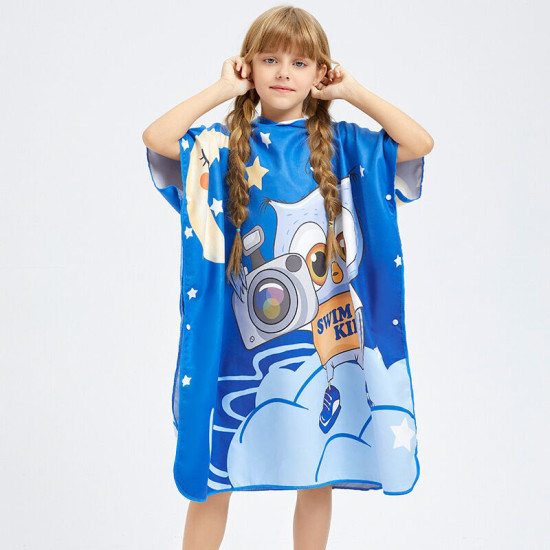 Microfiber Kids Bathrobe Print Quick Dry Soft Comfort Hooded Bath Towel Wearable Swimming Bath Towel  
