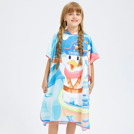 Microfiber Kids Bathrobe Print Quick Dry Soft Comfort Hooded Bath Towel Wearable Swimming Bath Towel  