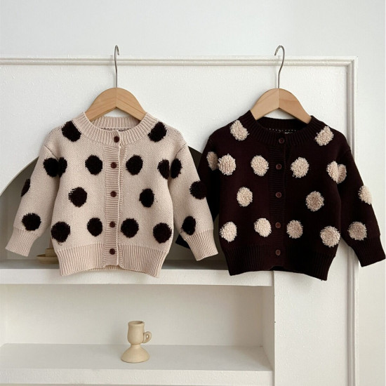 3-24M Baby Knitted Jacquard Polka Dots Sweater Cardigan  Baby Clothes   