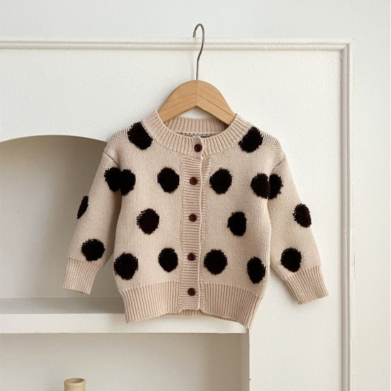 3-24M Baby Knitted Jacquard Polka Dots Sweater Cardigan  Baby Clothes   