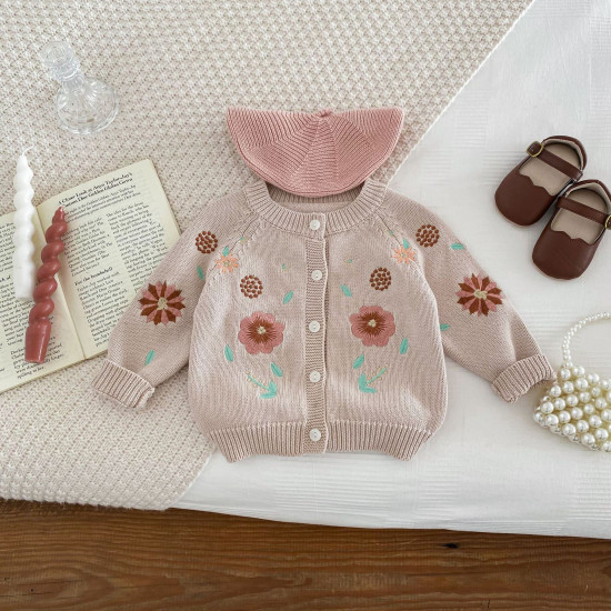 3-24M Baby Girls Embroidered Sweater Knitted Cardigan  Baby Clothing   