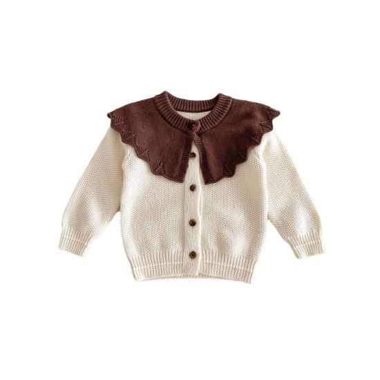 3-24M Baby Girls Retro Large Lapel Sweater Knit Cardigan  Baby Clothing   
