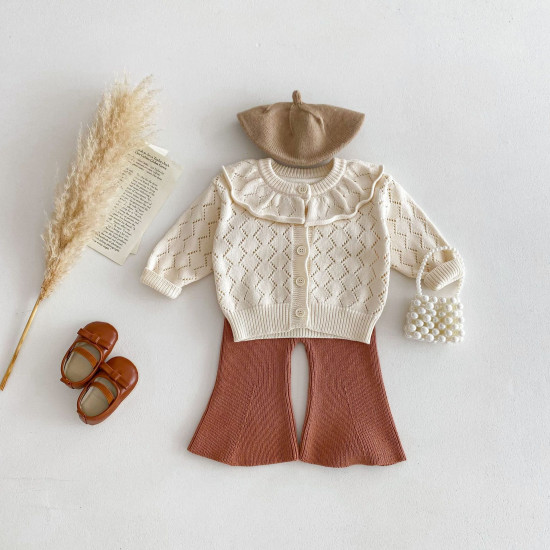 3-24M Baby Girls Hollow Knitted Ruffle Collar Sweater Cardigan  Baby Clothing   