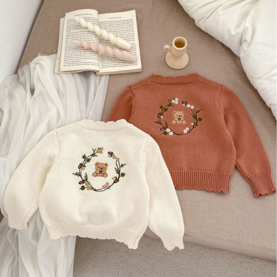 3-24M Baby Cardigan Bear Embroidered Sweater  Baby Clothes   