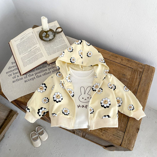 3-24M Baby Smiley Daisy Print Hooded Sweatshirts  Baby Clothes   