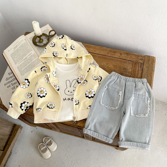 3-24M Baby Smiley Daisy Print Hooded Sweatshirts  Baby Clothes   
