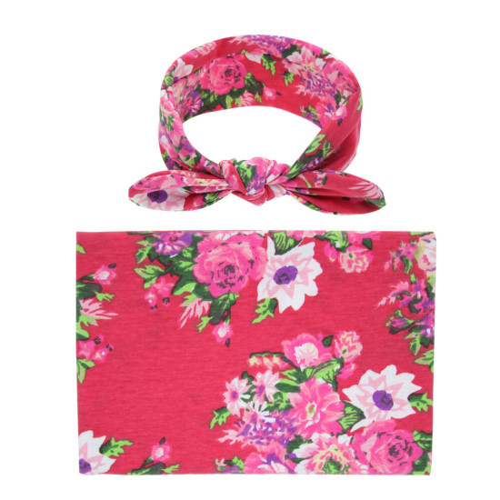 Baby Wrap Floral Print Rabbit Ears Headband Blanket Swaddle  Accessories   