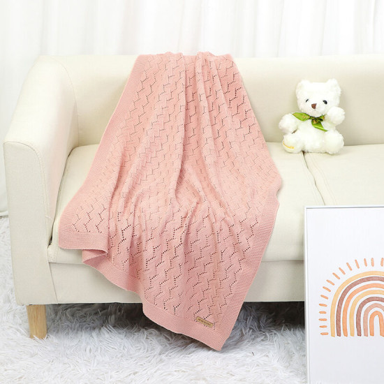 Newborn Solid Color Eyelets Knitting Baby Blankets  Baby Boutique Clothing   
