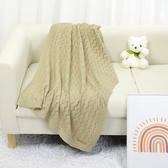 Newborn Solid Color Eyelets Knitting Baby Blankets  Baby Boutique Clothing   