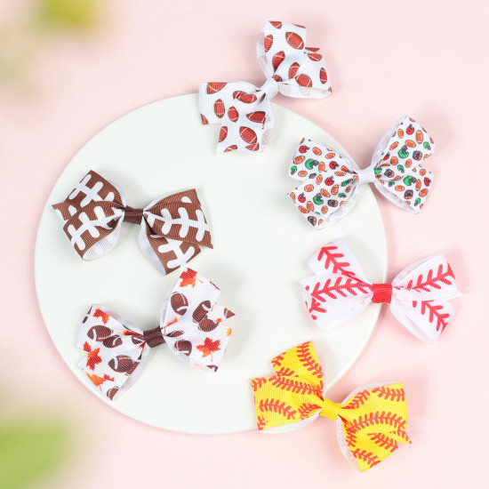 MOQ 2PCS Girls Bow Hair Accessories Rugby Hair Clip Accessories 6 Colors    