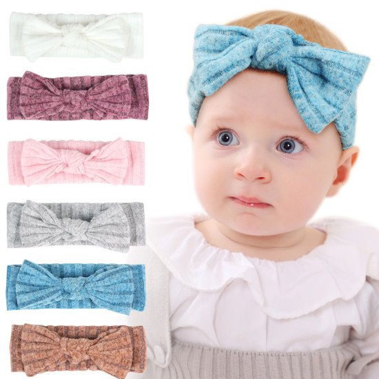 MOQ 2PCS Solid Color Hairband Newborn Bow Elastic Headband  Accessories   