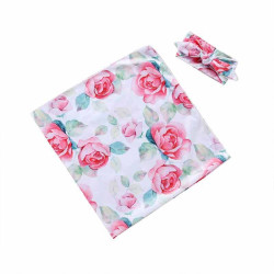 Flower Print Baby Swaddle Wrap And Bow Headband Set Of 2 Baby Accessories    