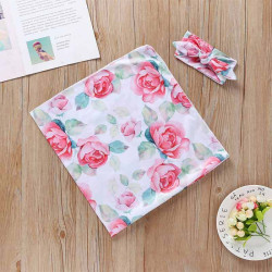 Flower Print Baby Swaddle Wrap And Bow Headband Set Of 2 Baby Accessories    