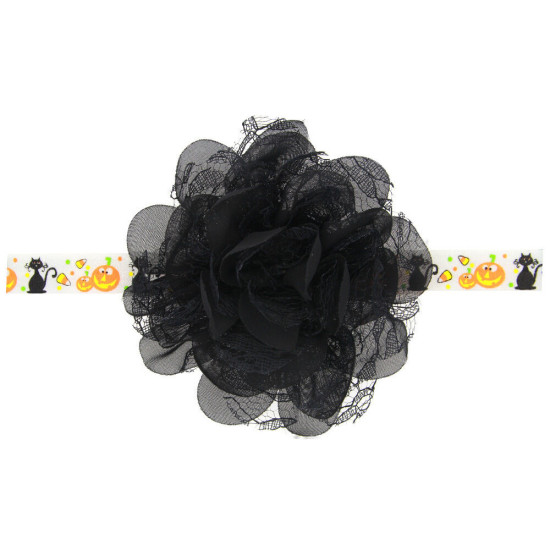 MOQ 5PCS Black Mesh Elastic Flower Halloween Headband Baby Accessories    