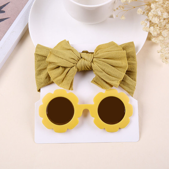 MOQ 2PCS Nylon Solid Bow Headband And Sunglasses 2 Pieces Hair Accessories Sets   