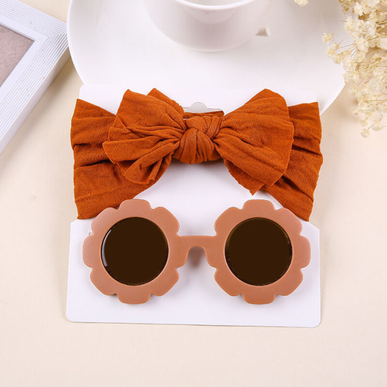 MOQ 2PCS Nylon Solid Bow Headband And Sunglasses 2 Pieces Hair Accessories Sets   
