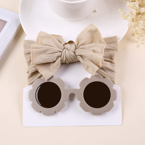 MOQ 2PCS Nylon Solid Bow Headband And Sunglasses 2 Pieces Hair Accessories Sets   