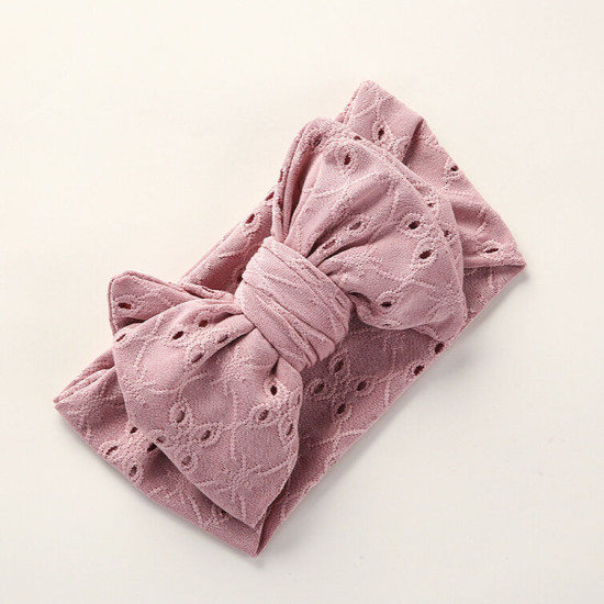 MOQ 2PCS Hand Embroidered Bow Lace Hole Baby Headband  Accessories Vendors   