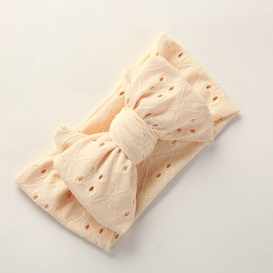 MOQ 2PCS Hand Embroidered Bow Lace Hole Baby Headband  Accessories Vendors   