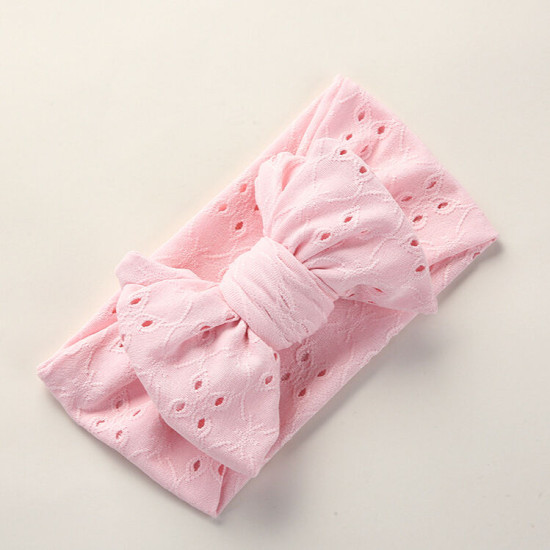 MOQ 2PCS Hand Embroidered Bow Lace Hole Baby Headband  Accessories Vendors   