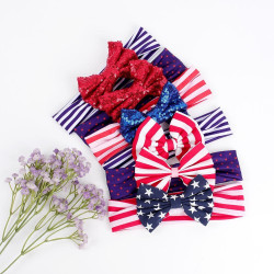 MOQ 2PCS Independence Day Striped Stars Bow Baby Headband   